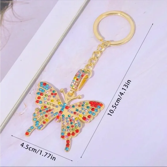 Gift 2/28/25 Colorful rhinestone and gold butterfly keychain or bag charm - Picture 2 of 2
